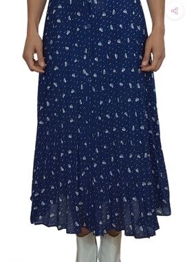 Other Stories Paris Atelier Pleated Floral & Polka Dot Midi Skirt – Navy Blue